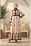 Large size floral patterned viscose dress 4084-02 beige