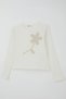 Girl's Long Sleeve T-Shirt with Knitted Floral Appliqué, Ages 6-12, Ecru - 7