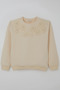 Girl's Sweatshirt with Pearl Flower Embroidery, Ages 9-14, Cream - 5