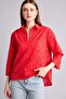 100% Cotton Oversized Shirt Collar Embroidered Long Sleeve Red Blouse G8828Ax26Sm - 5