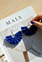 Women's Silver Color Hoop Dangle Earrings – Blue Fabric Pearl Design - 7