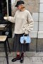Beige Crew Neck Women's Boucle Sweater Mg2480