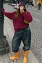 Burgundy Striped Polo Neck Women's Knitwear Sweater Mg2470