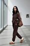 Women's Dark Brown 3-Thread Hooded Sweatshirt Sweatpants