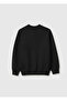 Boy's Black Crew Neck Sweatshirt with Embroidered Ribbed Front and Raglan Sleeves - 2