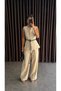 Gold Button Detailed Sleeveless Vest and Pants Set with Belt Accessory - 7
