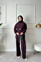 Women's Hijab Suit with Button Detail and Belted Two-Piece Set – Stylish & Modern Combination (Plum, Khaki, Black)