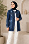 Pocket Laser Detailed Denim Jacket Dark Blue 6095