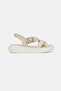 Women's Beige Genuine Leather Strappy Flat Sole Daily Sandals - 5
