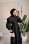 Design Balloon Sleeve Yellow Summer Belted Lined Black Scallop Dress - 2