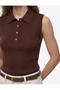 Half Buttoned Knitwear Polo Neck Sleeveless Blouse - 4