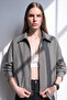 Women's hem Belt Oversized zippered jacket - school grey - 3