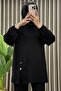 Suheyla Takim Crystal Fabric Women's Black Slit Detailed Tunic Pants Hijab Set - 2