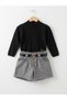 Girl's Knitwear Sweater Houndstooth Model Shorts Belt Black Socks Set of 4 - 6