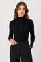 Women's Black Slim Fit Button Detailed High Neck Blouse - 6