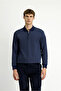 Polo Neck Regular Fit Patterned Zippered Cotton Sweatshirt