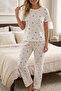 Colorful Heart Patterned Short Sleeve Pajama Set 4596 - 2