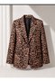 Plus Size Single Button Leopard Print Lined Blazer Jacket