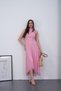 Women's Pink Polka Dot Halter Neck Sleeveless Back Zipper Dress with Long Asymmetrical Lining on the Sides Stylish Dress - 3