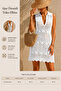 Openwork Pattern Shirt Collar Sleeveless Bikini Top Comfortable Fit Knitwear Beach Dress - 2