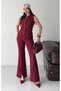Women's Designer Vest with Slit Legs in Burgundy