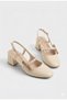 Women's Beige Skin Stripe Pearl Heeled Shoes