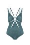 5147 Green Staple Embroidered Swimsuit - 4
