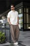 Ecru Half Zipper Detailed Polo Collar Men's T-Shirt E7184