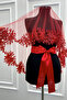 Red Bridal Veil Set, Sparkling Glass Bead Printed, Henna Night Veil Set 6 Pieces - 5