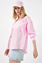 Women's Single Pocket Striped Oversize Shirt 20375 - Pink - 3