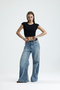 Wide Leg Denim Jean Pants with Stitching Detail - 3