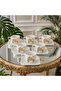 6-Person Daisy Figured Porcelain Coffee - Teacup Set with Gold Detailing and Luxurious Presentation Box