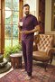Men's Short Sleeve Cotton Pajama Set 260425 Claret Red02 - 3