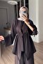 Draped Three-Piece Set with Sleeve Detail - Brown - 2