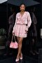 Sparkling V-Neck Ruffle Chiffon Dress - Double Breasted Collar Layered Hem Mini Evening Dress
