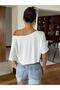 Women's Crop Boat Neck Oversize 100% Cotton T-Shirt - 2