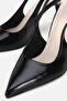 Women's Black Pointed Toe Patent Leather Open Back Stiletto Heel U Shoes - 4