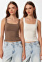 2-Pack Strappy Sandy Knitted Blouse Lcr0122 Mink White