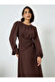 Coffee Brown Balloon Sleeve Waist Tie Maxi Dress - 2