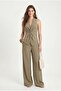 Women's Candice V-Neck Elastic Waist Sleeveless Khaki Woven Bottom Top Set