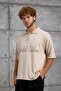 Men's T-Shirt Limited Written Polo Collar Cream Oversize Printed Knitwear - 5