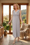 New Season Gray Summer V-Neck Lace Detailed Design Wide Strap Buttoned 100% Cotton Maternity Nightgown - 4