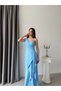 Baby Blue One-Shoulder Stone Embellished Flounce Evening Dress - 3