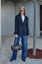 Striped Pencil Blazer Jacket Navy Blue