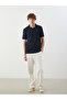 Xside Navy Blue Polo Neck Striped Men's Textured T-Shirt - 2