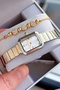 Premium Rectangular Case Women's Wristwatch Steel Band Japanese Movement Gift with Special Box Hmby2063C1 - 4