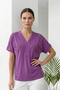 Women's Plus Size Purple V-Neck Blouse with Ruched Shoulders and Pockets, Cotton Viscose Fabric.