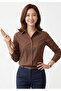 Cappuccino Brown Slim Fit Basic Women's Shirt with Pockets at the Waist - 4