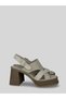 Zoryla Women's Off-White Leather Gold Buckle Thick Heeled Patent Leather Band Mini Platform Open-Front Heeled Sandals 8 cm - 2