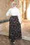 Black Elastic Waist Patterned Chiffon Skirt - 2